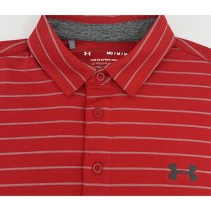 Under Armour Playoff Polo Men M Red Stripe Golf Performance Stretch